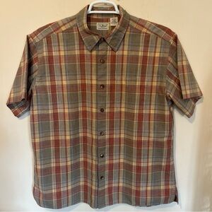 L.L.Bean Button Down Shirt Men’s Large L Brown Plaid Short Sleeve Vintage Y2K